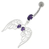 Enchanting Angel Wings: Floral Sterling Silver Belly Ring with Swarovski Sparkle