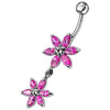 Sparkling Silver Jeweled Flower Belly Ring - Elegant 14g Curved Body Jewelry