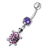 Trendy Jeweled Turtle Belly Ring - Chic Surgical Steel & Sterling Silver Elegance