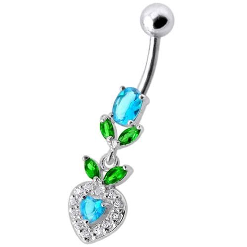 Trendy Heart & Leaf Belly Ring: Chic Multi-Stone Surgical Steel Accessory