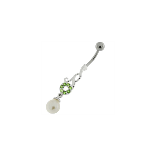 Trendy Jeweled Pearl Belly Ring - Surgical Steel & Sterling Silver Glam