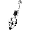 Trendy Jeweled Gothic Skull Belly Ring - Stylish 14g Silver Dangle Jewelry