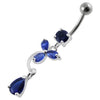 Chic Sterling Silver Flower Jeweled Belly Ring - Trendy Body Jewelry