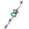 Trendy Jeweled Flower Belly Ring - Stylish 14g Surgical Steel Navel Jewelry