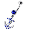 Trendy Jeweled Anchor Belly Ring - Stylish 14g Sterling Silver Design