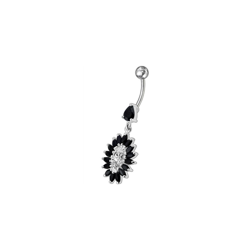 Sparkling Jeweled Flower Banana Bar Belly Ring - Trendy Body Jewelry