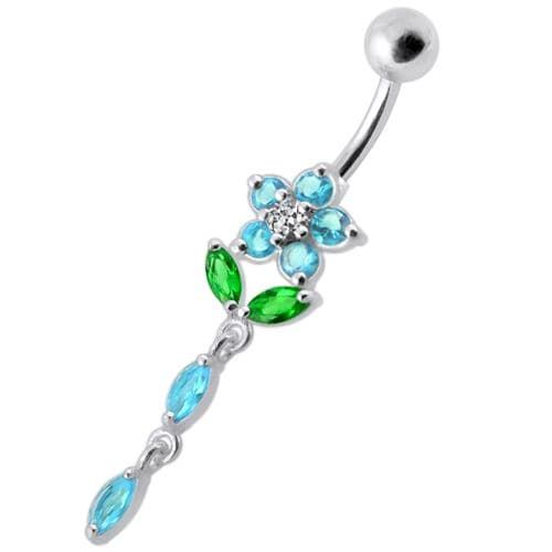 Trendy Jeweled Flower Belly Ring - Stylish 14g Surgical Steel Navel Jewelry