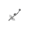 Trendy Jeweled Flying Cross Belly Ring - Surgical Steel & Sterling Silver Charm