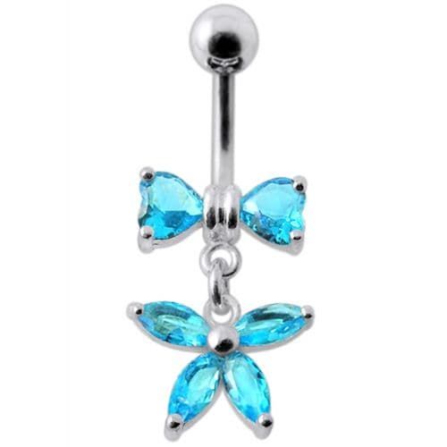 Elegant Jeweled Butterfly Belly Ring - Surgical Steel & Sterling Silver Charm