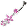 Stylish Sterling Silver Flower Belly Ring with Dazzling Stone Accents