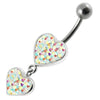 Trendy Double Red Jeweled Heart Belly Ring - Surgical Steel & Sterling Silver!