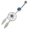 Sparkling Dream Catcher Belly Ring with Jeweled Star & Sterling Silver Charm