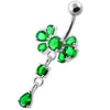 Elegant Floral Jeweled Belly Ring - 925 Silver & Zirconia Charm