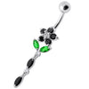 Trendy Jeweled Flower Belly Ring - Stylish 14g Surgical Steel Navel Jewelry