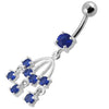 Trendy Curved Bar Belly Ring with Dazzling Chandelier Charm - Stunning Body Jewelry