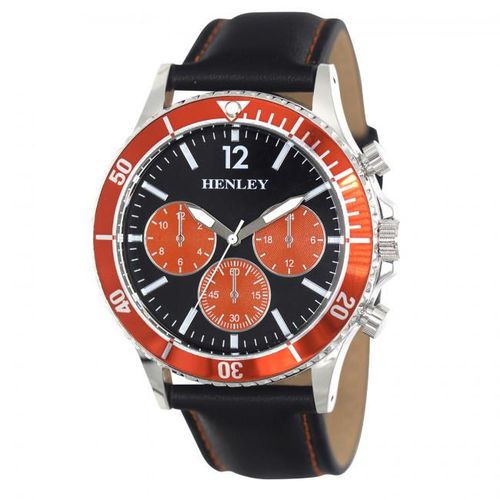 Bold Henley Men's Sports Watch: Orange Dial & Black Leather Strap - H02210.8