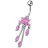 Trendy Steel & Sterling Silver Banana Bar Belly Ring with Dazzling Chandeliers