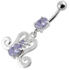 Trendy SS Curved Belly Ring with Glamorous Sterling Silver Charm