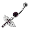 Trendy Jeweled Flying Cross Belly Ring - Surgical Steel & Sterling Silver Charm