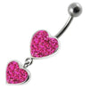 Trendy Double Red Jeweled Heart Belly Ring - Surgical Steel & Sterling Silver!