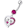 Trendy Jeweled Heart Belly Ring - Surgical Steel & Sterling Silver Elegance