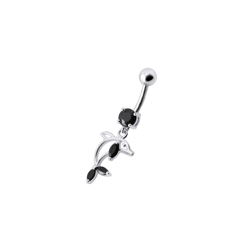 Trendy Jeweled Dolphin Belly Ring – Stylish 316L Surgical Steel & Silver Charm