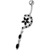 Sparkling Silver Jeweled Flower Belly Ring - Trendy 14g Long Tail Design