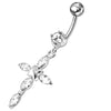 Trendy Jeweled Silver Flower Belly Ring - Surgical Steel & Sterling Charm