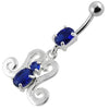 Trendy SS Curved Belly Ring with Glamorous Sterling Silver Charm