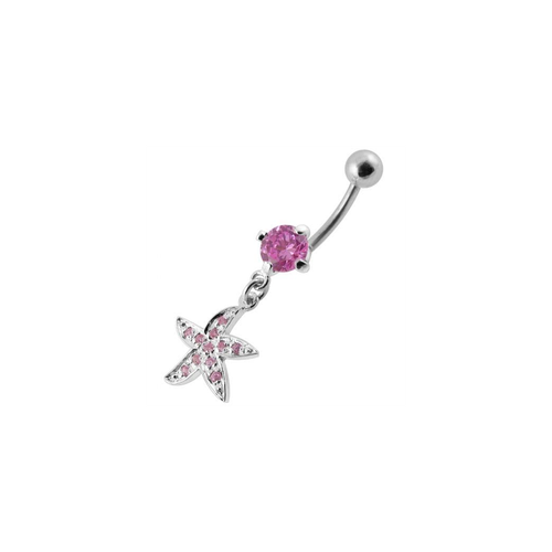 Trendy Jeweled Silver Star Belly Ring - Surgical Steel & Sterling Charm!