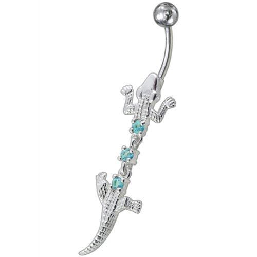 Trendy Jeweled Lizard Belly Ring - Stylish 14g Sterling Silver Charm