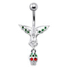 Edgy Silver Devil Skull Belly Ring - Trendy 14g Surgical Steel Jewelry