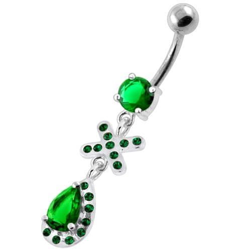 Charming 925 Silver Jeweled Tear Drop Belly Ring - Dazzle Your Style!