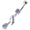 Sparkling Silver Curved Belly Ring - Trendy Jeweled Body Jewelry