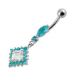 Shimmering Diamond-Shaped Belly Ring - 316L Steel & Sterling Silver Charm