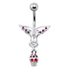 Edgy Silver Devil Skull Belly Ring - Trendy 14g Surgical Steel Jewelry