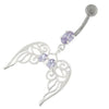 Enchanting Angel Wings: Floral Sterling Silver Belly Ring with Swarovski Sparkle