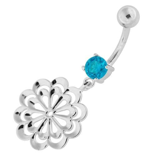 Chic 316L Surgical Steel Jeweled Belly Ring with Sterling Silver Charm