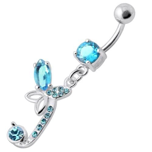 Trendy Sterling Silver Butterfly Belly Ring with Sparkling Zirconia Charm