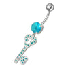 Sparkling Jeweled Heart Key Belly Ring - Trendy 14g Surgical Steel