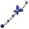 Chic Jeweled Long Tail Flower Belly Ring - 316L Surgical Steel & Sterling Silver