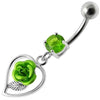 Elegantly Jeweled Rose Heart Belly Ring - 316L Surgical Steel & Sterling Silver