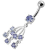 Trendy Curved Bar Belly Ring with Dazzling Chandelier Charm - Stunning Body Jewelry