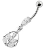 Elegant Jeweled Leaf Belly Ring - 316L Steel & Sterling Silver Charm