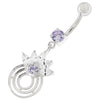 Sparkling Crown Charm Belly Ring - 316L Steel & 925 Silver Elegance