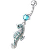 Trendy Jeweled Seahorse Belly Ring - Stylish 14g Surgical Steel & Sterling Silver