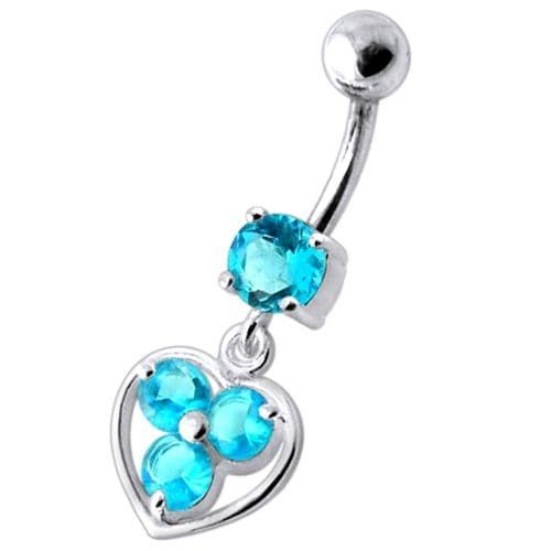 Elegant Jeweled Silver Heart Belly Ring - Surgical Steel & Sterling Silver