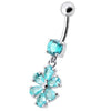 Trendy Jeweled Flower Belly Ring - Elegant Silver & Surgical Steel Design