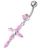 Trendy Jeweled Silver Flower Belly Ring - Surgical Steel & Sterling Charm