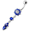 Trendy Fancy Flower Banana Belly Ring - 316L Steel & Sterling Silver Charm